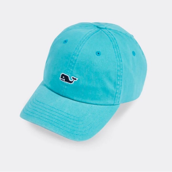 Vineyard Vines Turquoise Whale Logo Leather Strap Baseball Hat Canvas Preppy - Picture 1 of 9